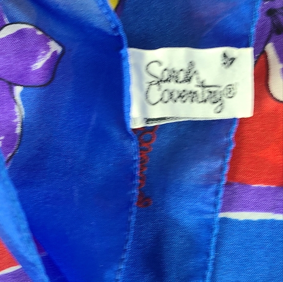 Vintage Sarah Coventry Red Blue Floral Print 100% Polyester Scarf 30x30 - Picture 3 of 5